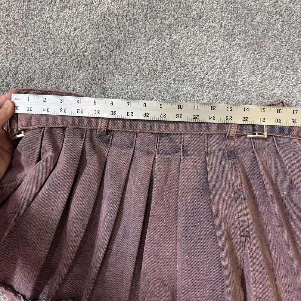 Fashion Nova Skirt Womens XL Pink Denim Pleated Mini Belted Raw Hem Micro Grunge - Picture 10 of 11